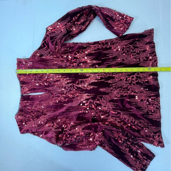NWT Alexia Admor Sequin Velvet Cold Shoulder Top V-Neck Burgundy Sz M - Picture 12 of 16